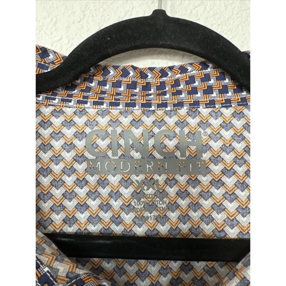 Cinch Men's SZ XXL Modern Fit Blue Pattern Pearl Snap Western Long Sleeve Shirt - Picture 3 of 9